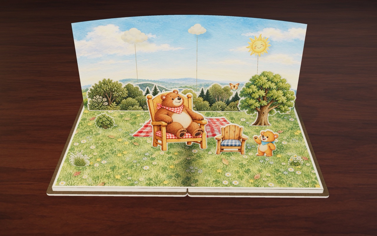 Big Bear sits in his big chair beside the small chair in Big Bear, Small Bear.