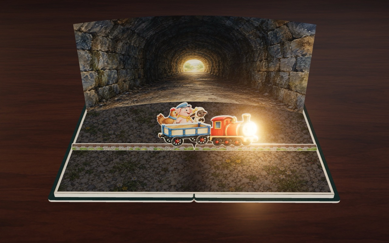 Tuck’s lamp shines in the dark tunnel.