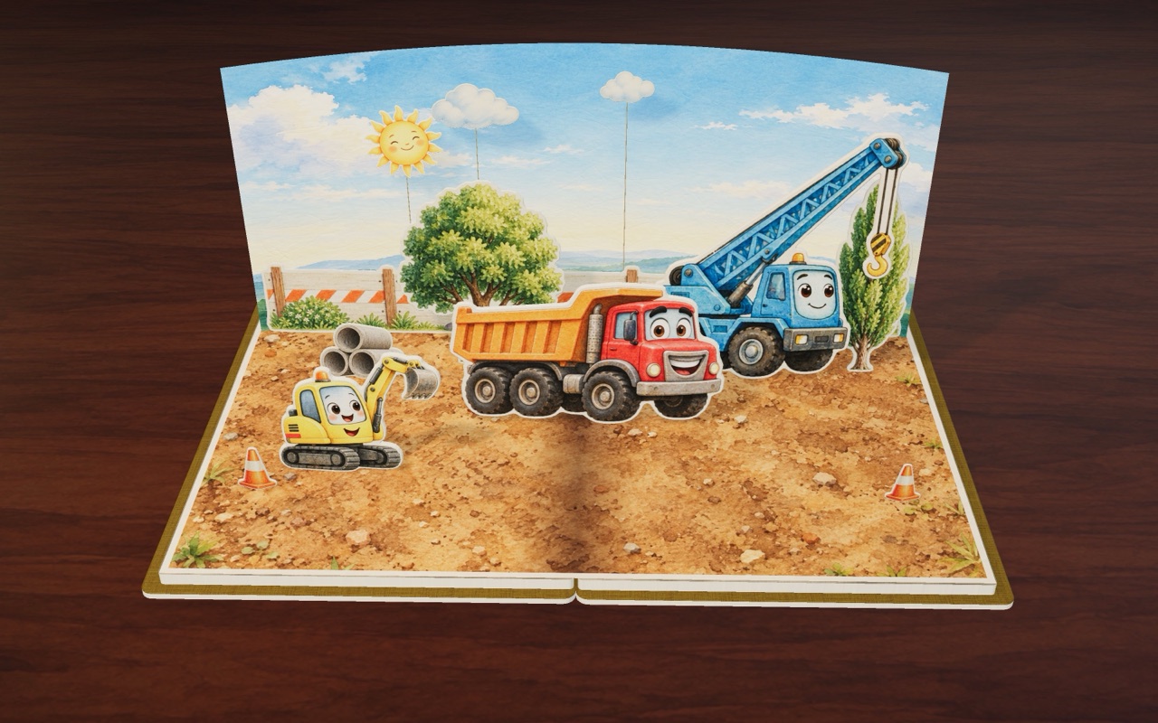 Little Digger, Big Truck and Crane on the building site.
