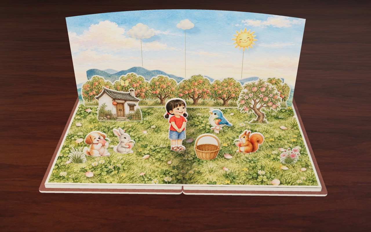 After giving a peach to every friend, Nini’s basket is empty.