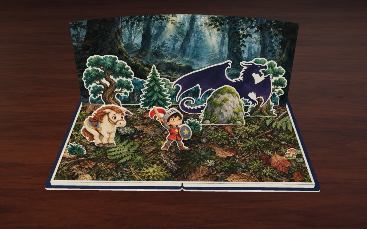 A big dark dragon shadow rises over a mossy rock in Sir Noodle the Brave.