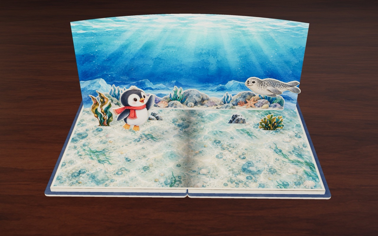 Under the water, Pom can glide.