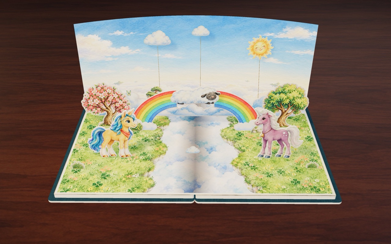 Puff the cloud sheep fills the gap at the top of the rainbow arch in Unicorn Rainbow Bridge.