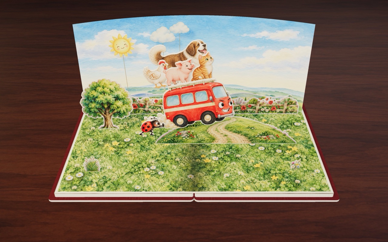 The tiny ladybug pushes the heavy bus up the hill: bam!