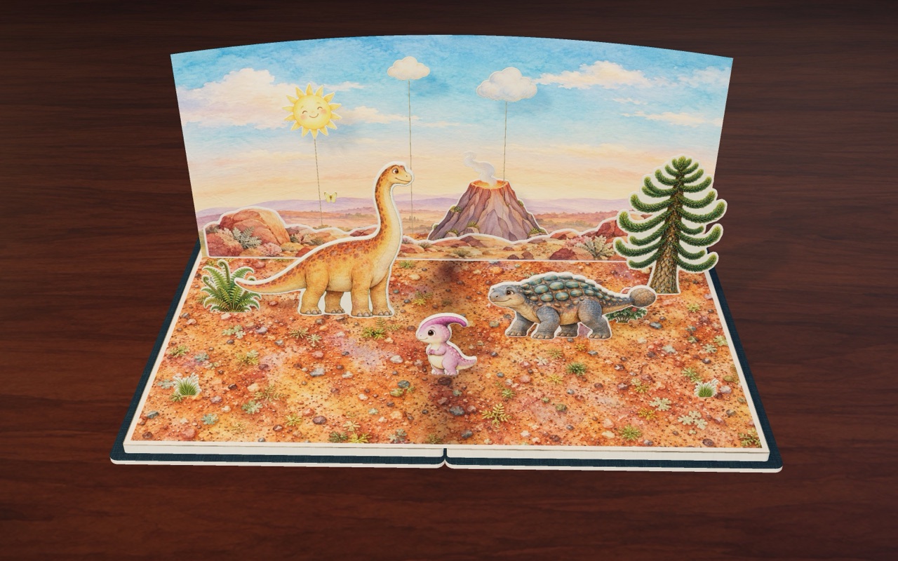 Pebble and the big dinosaurs in the volcano valley.