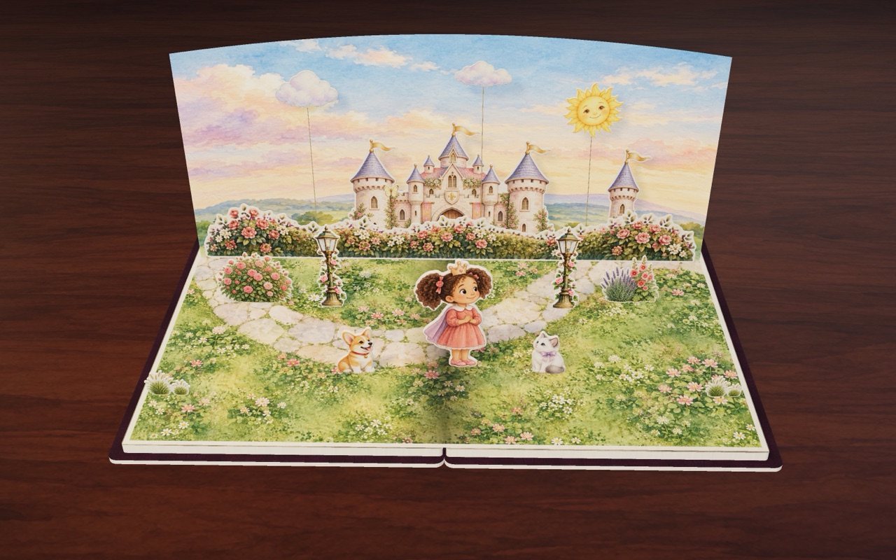 Princess Rosie in front of the castle.