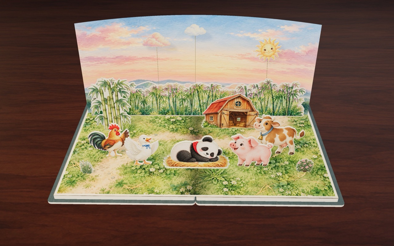 Shh! Bobo is asleep, and all his farm friends are awake around him.