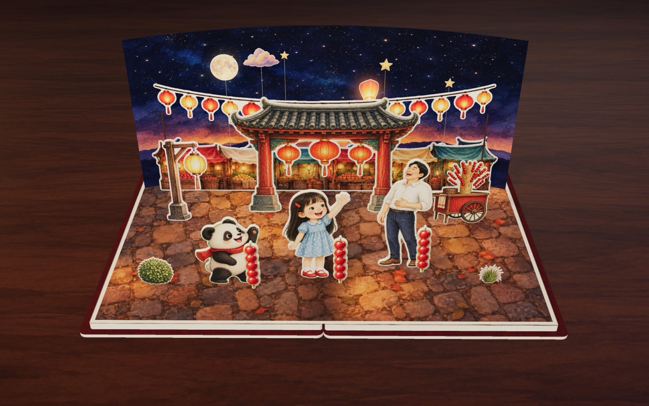 Under the moon and the lanterns, there is sweet candy for everyone.